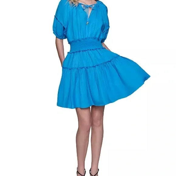 Karl Lagerfeld NWT Women’s tie- neck smock waist dress size 2 - Picture 2 of 15